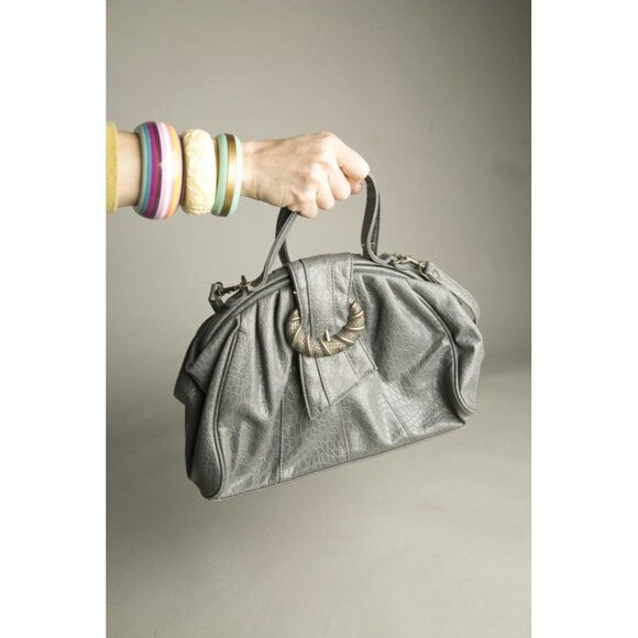 Rivage Vintage Handbag Gray Faux Leather Satchel Bag Shoulder Strap Crossbody - Picture 2 of 11